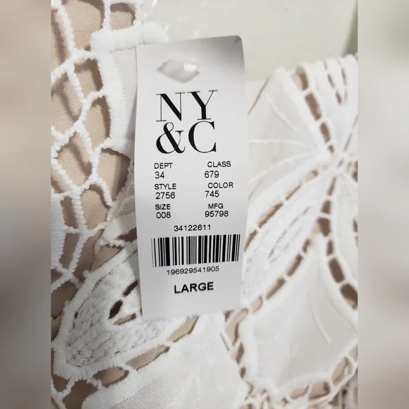 NWT NY&Co Women's Just Me Tie Strap Sweetheart Neckline Crochet Jumpsuit, Size L - Picture 8 of 17